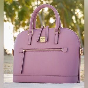 Dooney & Bourke Saffiano Domed Zip Satchel •  Light Mauve